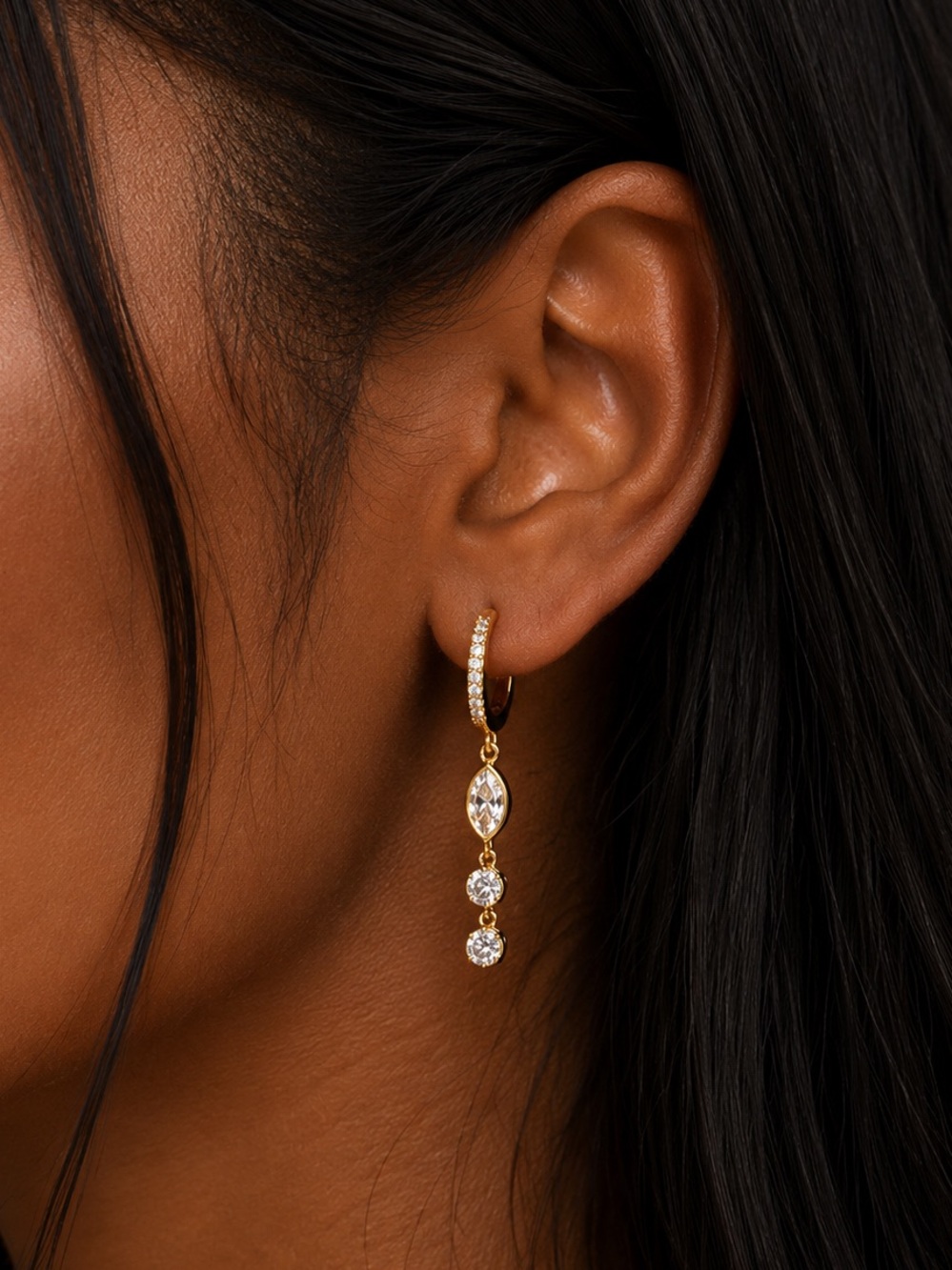 #151 Stainless Steel Hoop Earrings Gold Plated Zircon Pendent Drop Earring
